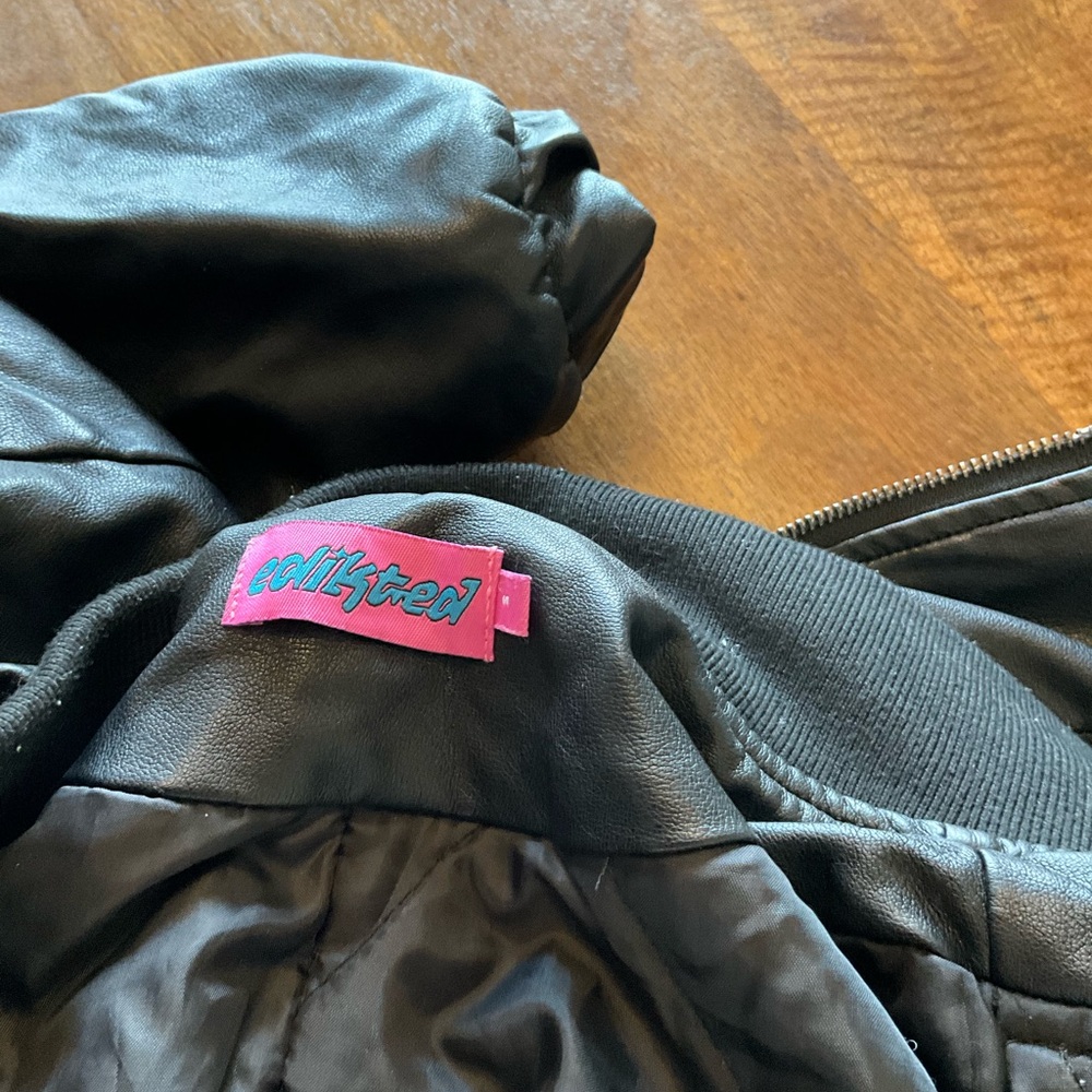 Edikted Black Leather Bomber Jacket - Picture 4 of 4